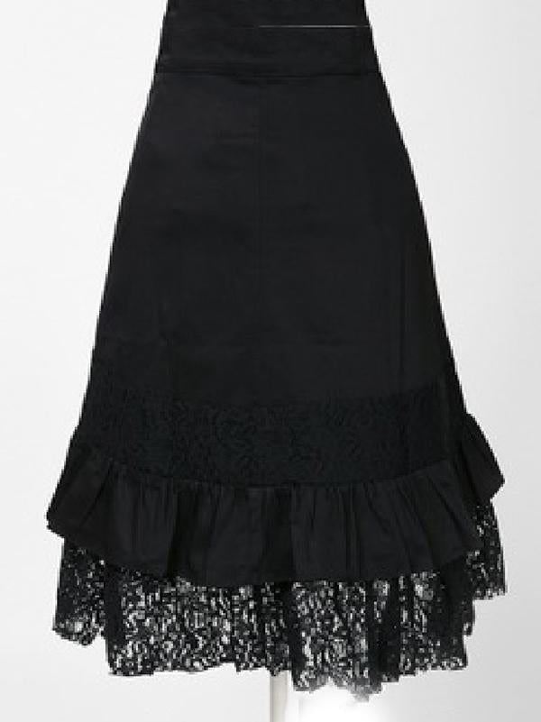 Punk Solid Cropped Split-Joint Lace Skirts Bottoms