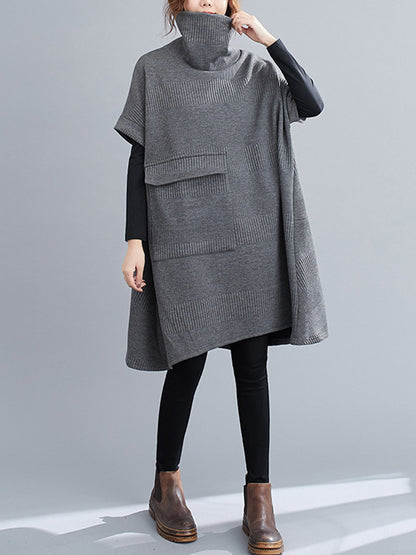 Urban Solid Color Half Sleeves High-Neck Knitting Midi Dress