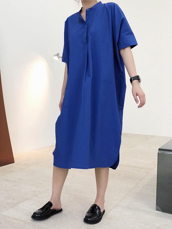 Original Solid Round-Neck Shirt Dress