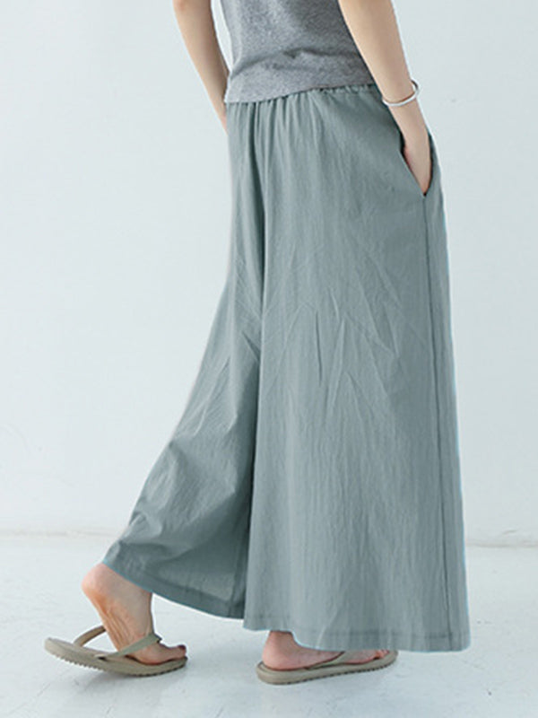 Casual 11 Colors  Solid Column Wide Leg Capri-Pants