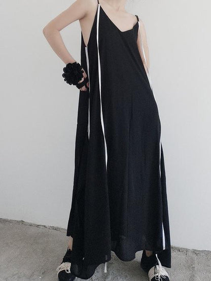 Simple Black Sleeveless V-neck Maxi Dress