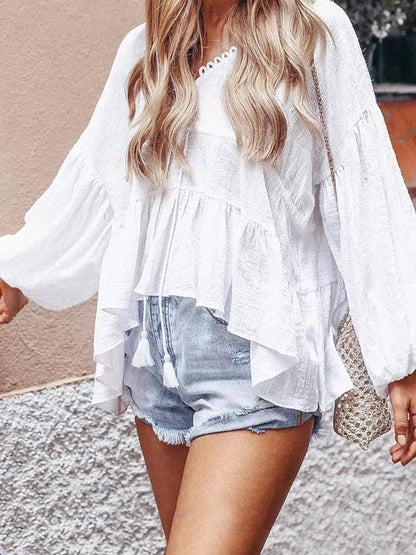 V-neck Puff Sleeves Blouses&Shirts Top
