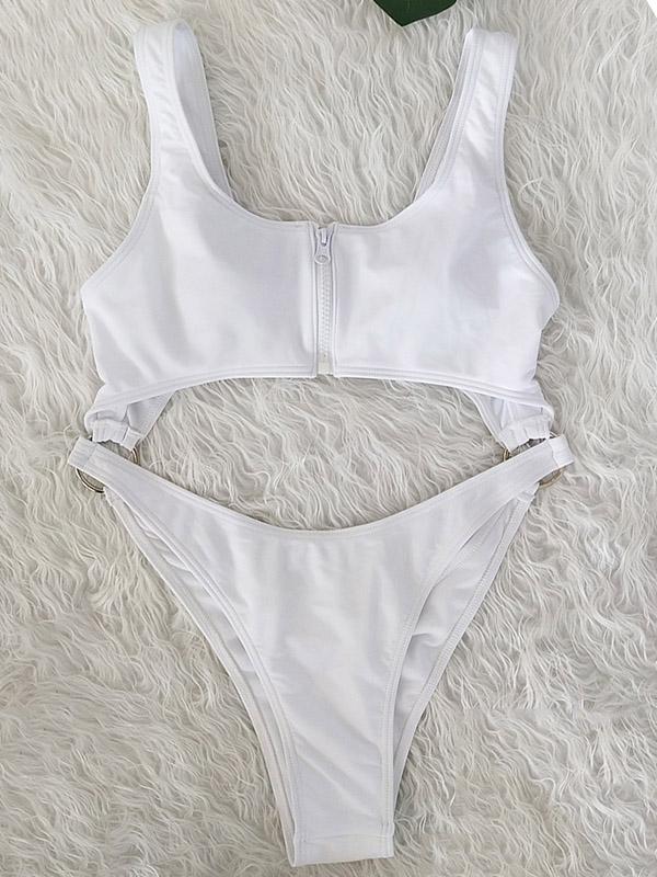 Sexy Hollow Zipper Backless One-Piece Swimwear