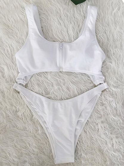 Sexy Hollow Zipper Backless One-Piece Swimwear