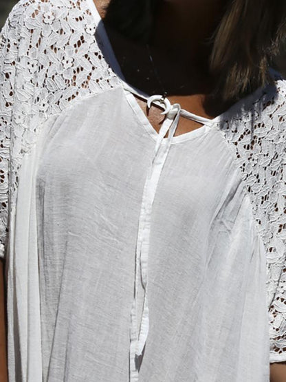 White Hollow Split-joint Maxi Dress