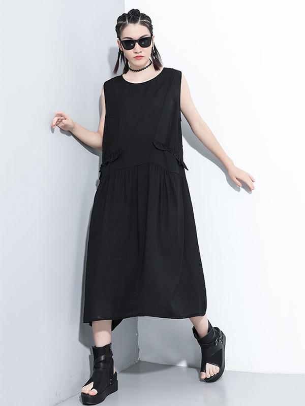 Original Solid Irregularity Sleeveless Dress