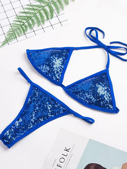 Sequined Lace Up Bikini Swimsuit