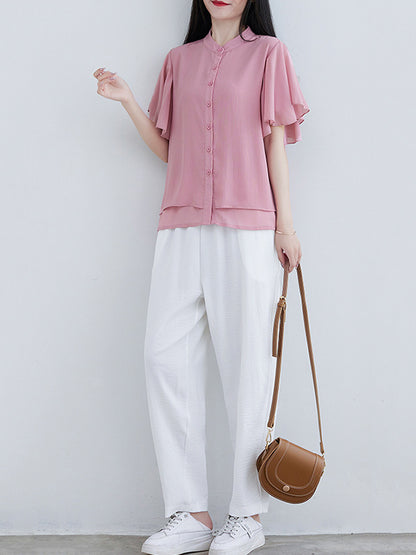 Original 14 Colors Falbala Lapel Blouse Tops