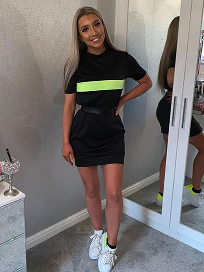 Contrast Color Short Sleeve Mini Dress