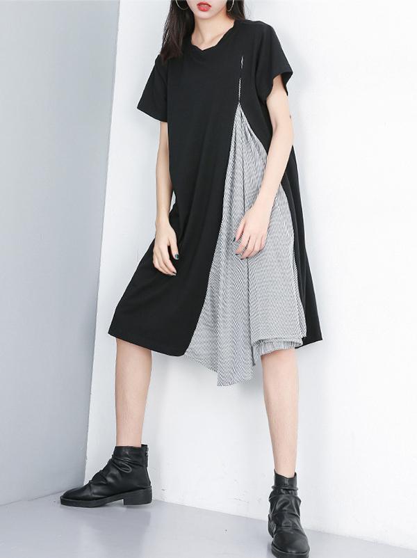Stripe Split-joint Long Shirt Dress