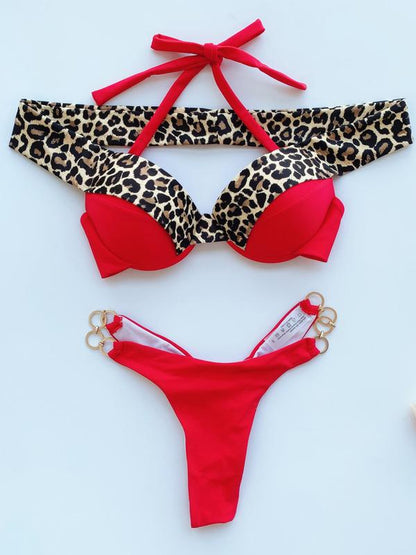 Split-Joint Off-The-Shoulder Split Bikini Swimsuit