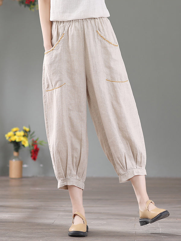Simple Solid Color Elasticity Waist Harem Pants