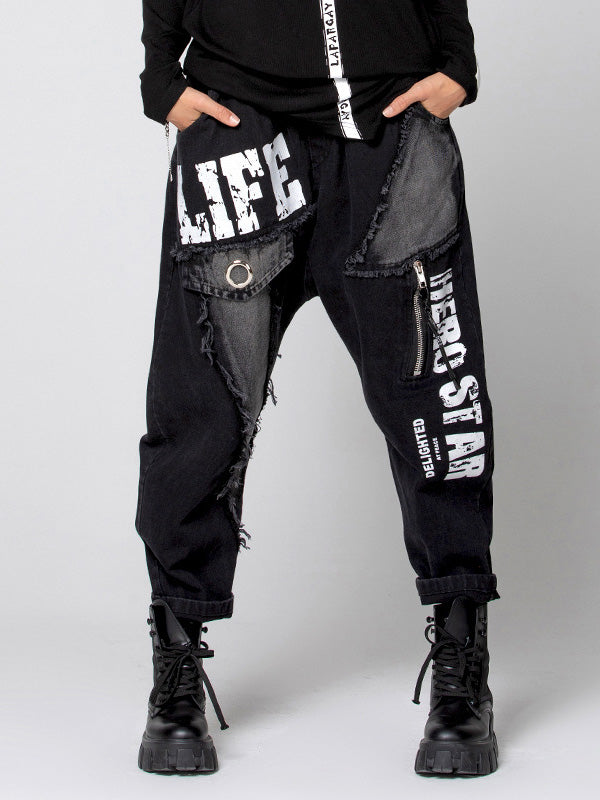 Original Split-Joint Letter Print Harem Pants Jean Pants