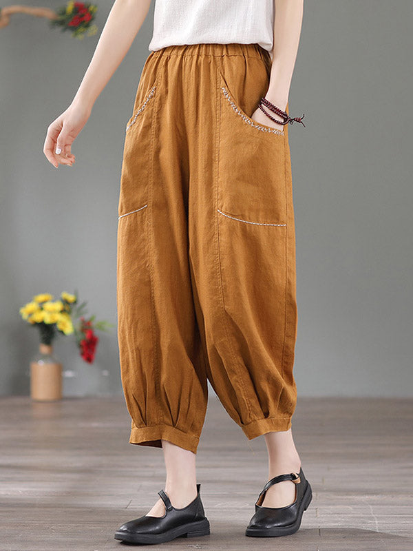 Simple Solid Color Elasticity Waist Harem Pants