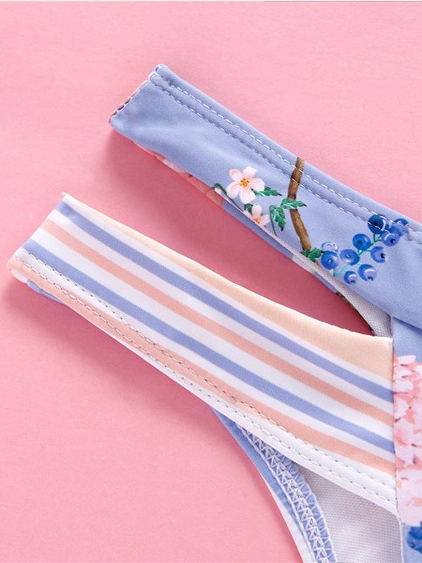 Lace Up Floral Bikini Swimsuit
