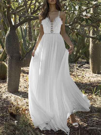 Lacy Split-joint Backless Evening Dress