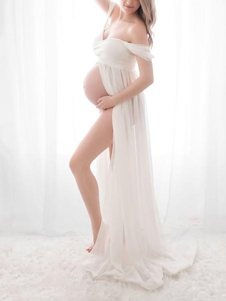 Maternity Off-the-shoulder Split-front Maxi Dress