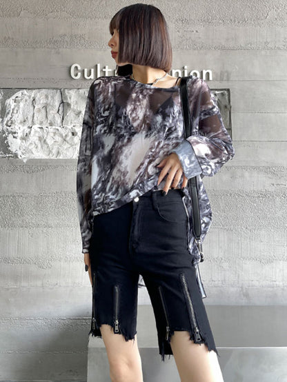 Hip-Hop Stylish Black Irregular Clipping Fringed Zipper Wrap Denim Shorts
