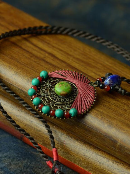 Handmade Turquoise Wax String Hollow Necklaces Accessories