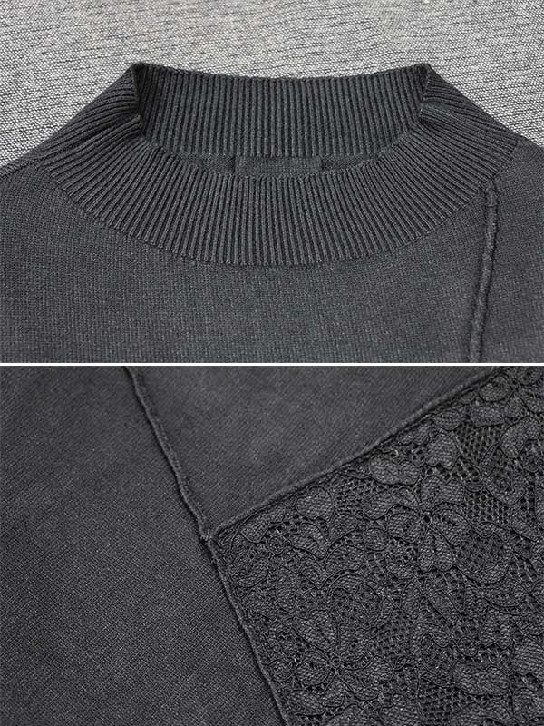 Artistic Retro Solid Color Split-Joint Embroidered High-Neck Long Sleeves Knitted Sweater Dress