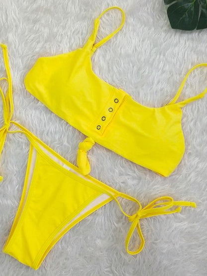 Button Top Knot Side Bottom Bikinis Swimwear