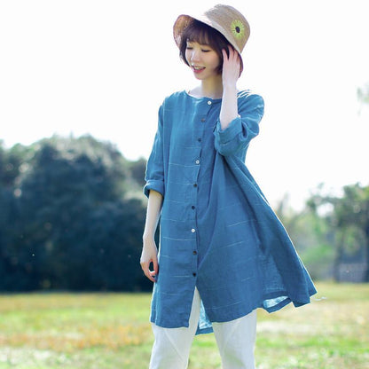 Cotton Vintage Loose Long Sleeve Plus Size Blouse