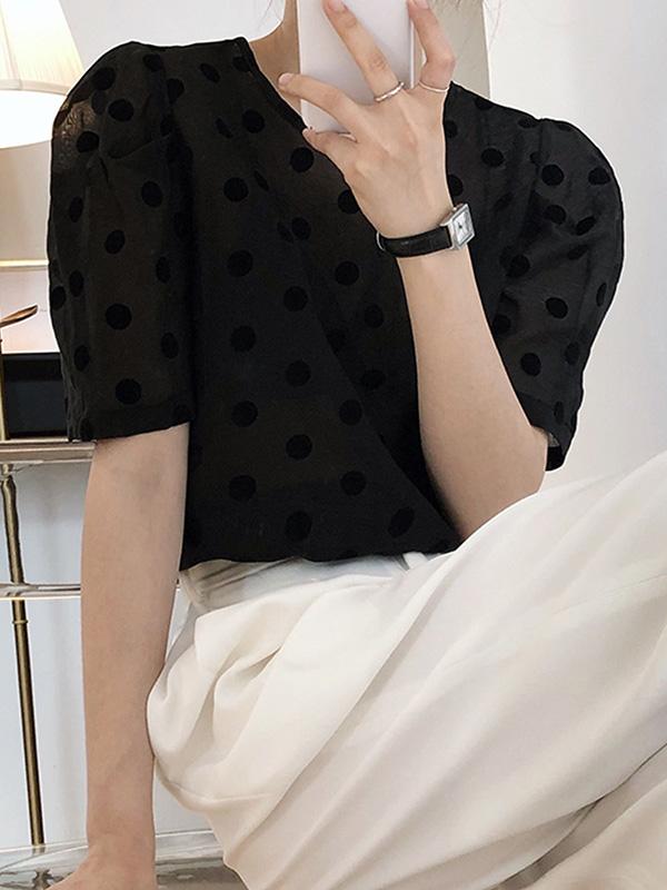 Original Polka-Dot Bishop Sleeve T-Shirts Tops