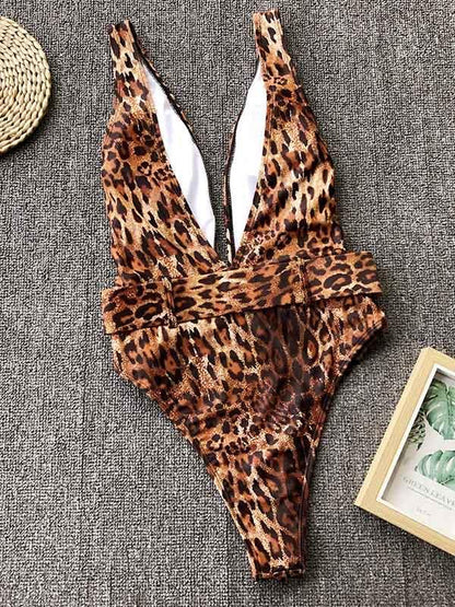 Belt Buckle Plain One Piece Swimsuit