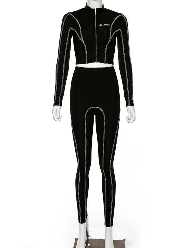 Fashion Zipper Striped Yoga Suits