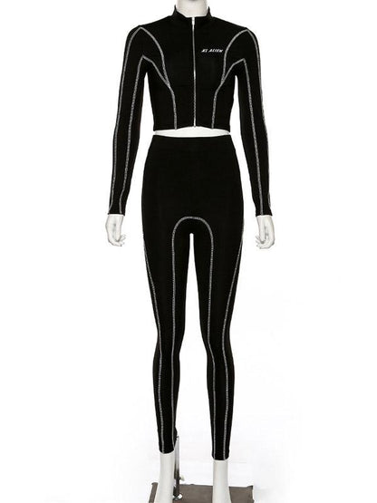 Fashion Zipper Striped Yoga Suits
