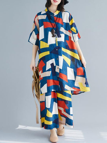 Casual Colorful Cube Printed Suits