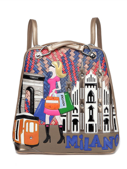Splicing contrast color creative multi-function woven simple shoulder bag