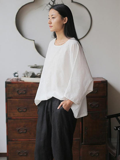 Loose Simple Ramie Cotton Blouses