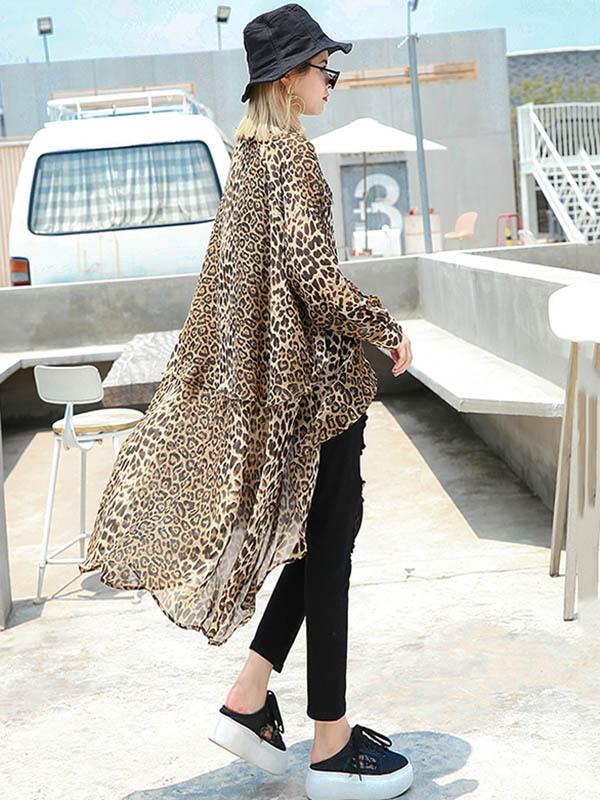 Leopard Chiffon Loose High-low Light Shirt Top