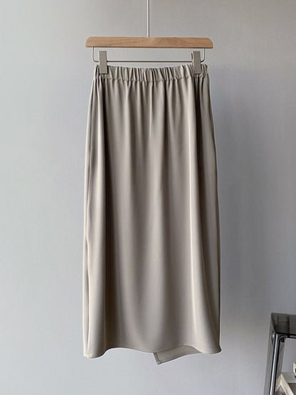 Stylish Solid Color Asymmetric Split-Front Elastics A-Line Skirts
