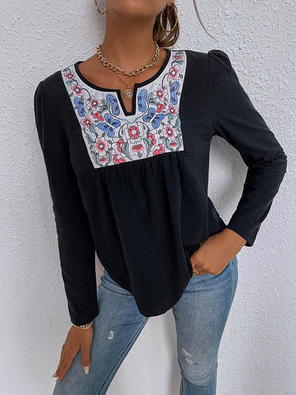 Original Split-Joint Long Sleeve Ethnic Printed T-Shirts Tops