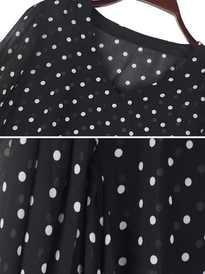Original Loose Chiffon Polka-Dot Irregular Shirt Top