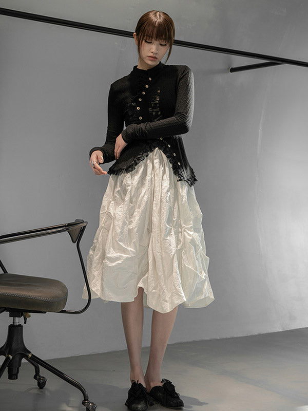 Original Pleats Solid Color A-Line Skirt