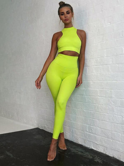 Sleeveless Tanks And Wide Wasitband Leggings Yoga Suits