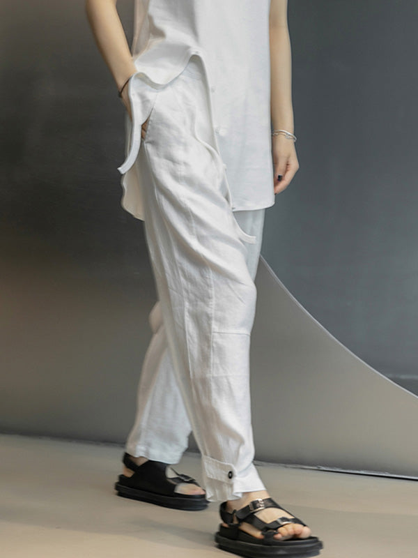 Casual Linen Solid Color Wide Leg Loose Pants