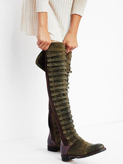 Punk Style Bandage High Boots Shoes in Army Green Color