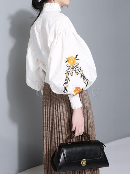 Casual Puff Sleeves Embroidered Blouses