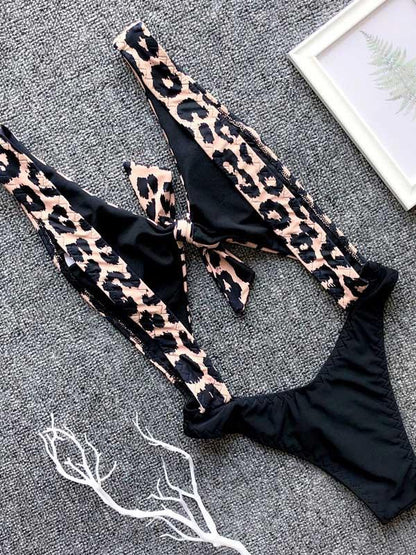 Vintage Leopard Contrast One-piece Swimsuit