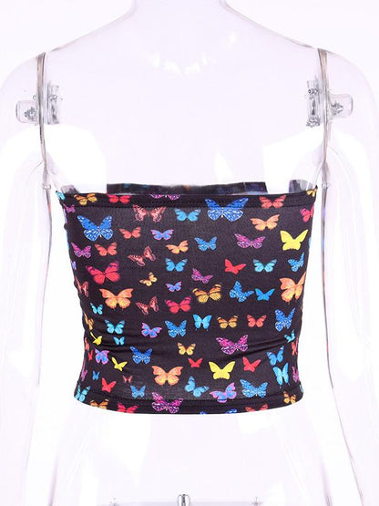 Butterfly Printed Off Shouler Tees