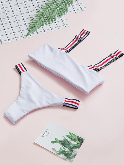 Striped Strap Bandeau Bikini Set