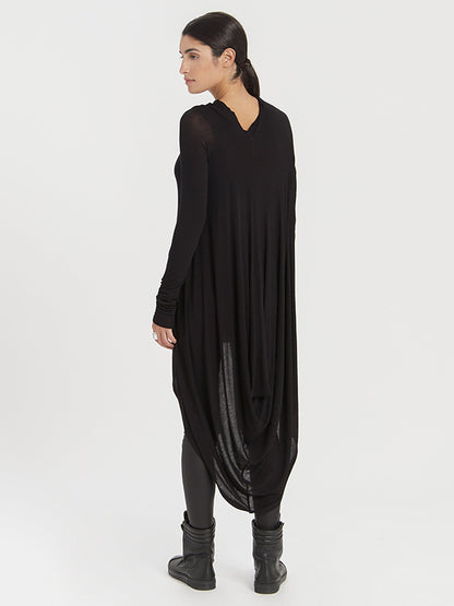 Casual Simple Loose Solid Color Irregular Clipping High-Low Round-Neck Long Sleeves T-Shirt Tops