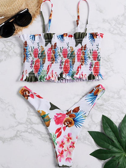 Smocked Spaghetti Strap Bikini Set