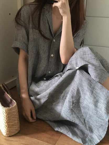 Chic Loose Striped Blouse Dress
