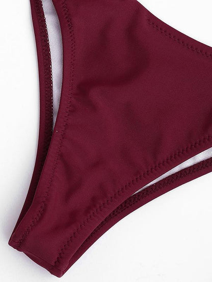 Plain Ruffled Top With Panty Bikini Swimsuit