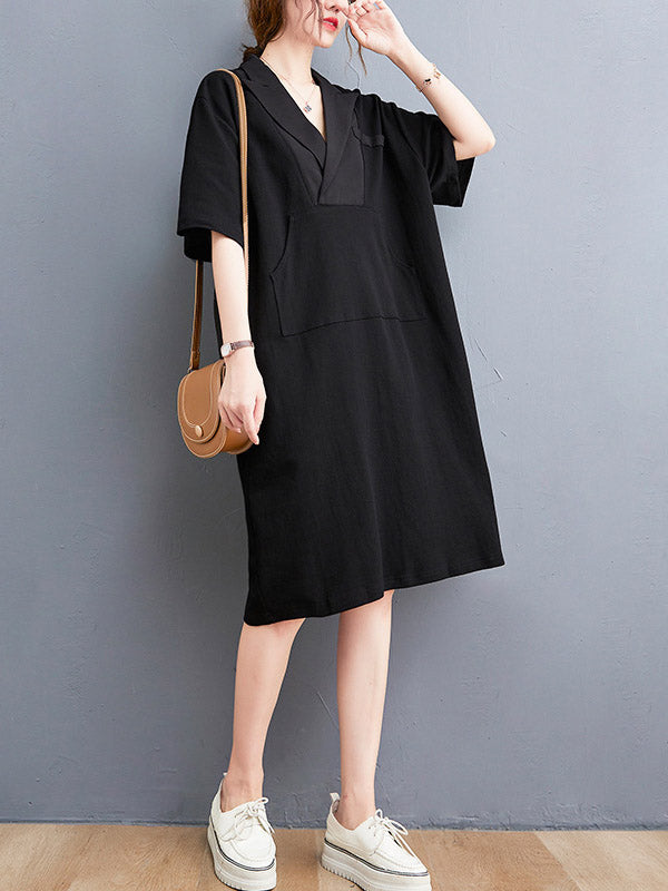 Urban Notched Collar Split-Joint Midi Dress